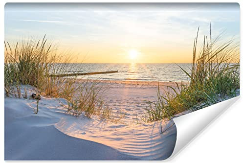 Muralo Fototapete Strand Meer Dünen Sonne Himmel Wasser Landschaft Natur 3D Effekt Moderne Wandtapete Wanddekoration für Wohnzimmer Schlafzimmer Esszimmer (VLIES, Br. 405 cm x Hö. 270 cm)