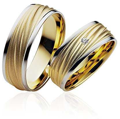 JC Trauringe 2 x Eheringe 925 Silber Gold Plattiert PAARPREIS inkl. Diamant und Gravur Ehe-ringe Verlobungs-ringe Brillant Heiraten Wedding Rings Partnerringe Platin Gold Weißgold P907