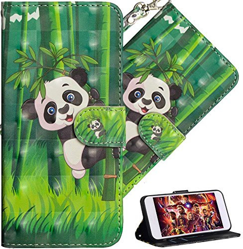 LEMAXELERS LG K41S Hülle, Für LG K41S Handyhülle Glitzer 3D Süßes Panda Grüner Bambus Flip Case PU Leder Cover Magnet Schutzhülle Ständer Handytasche