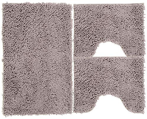 Set Tappeti Bagno 3 Pezzi in Microfibra, Tappeto Pelo Lungo 50x80 cm, 2 Tappetini per WC e Water Forma Rettangolare 40X50 cm, Morbido, Antiscivolo, Grigio