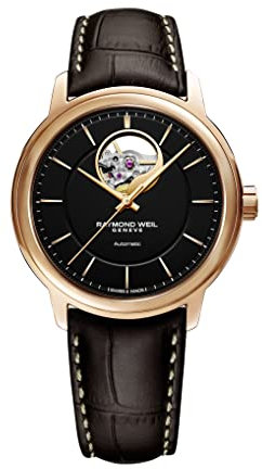 Raymond Weil WEIL Maestro Herrenuhr – 2227 – PC5 – 20021 – rund – mechanisch mit automatischem Aufzug und sichtbarer Unruh, schwarz, Kasten 40 mm