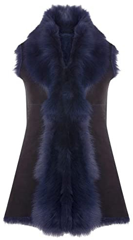 Navy Blue Ladies Women's Soft Real Toscana Sheepskin Leather Gilet Waistcoat