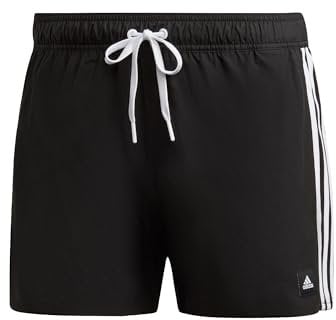 adidas Uomo 3-Stripes CLX Very-Short-Length Swim Shorts, Black / White, M