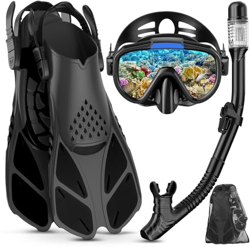 Lealinga Snorkel Set Adults with Flippers, Anti-Fog Snorkel Set