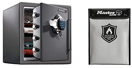 Master Lock Fireproof Safe and Fireproof Bag LTW123GTC + FBWLZ0EURHRO, Fireproof and Waterproof, 33.6 L