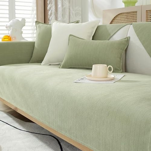 GKXLH Sofa überzug Waschbar - Neue Weiche Chenille Sofa Cover, rutschfeste Sofabezug 2 3 4 Sitzer Couch überzug Sofaüberwürfe für Sektionssofa, Sofa Bezug L Form Möbelschutz (Helles Grün, 90x210cm)