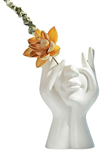 Weibliche Kopfvase, menschliche Körper Vase, kleine Blumenvase, weiße Keramik Vase, Gesichtsvase, Moderne Garten Vase, Haus und Wohnzimmer Dekoration, Tischkunst Statue innen und außen (B, groß)