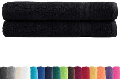vidaXL Premium Handtücher 2 STK., Saunatuch Saugfähig, Badetuch mit Schlaufen, Strandtücher Duschtuch Gästetuch, Schwarz 100x200cm 600g/m² 100% Baumwolle