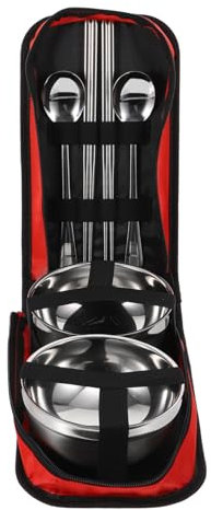 Hoement 2 Sätze Edelstahl-besteck Servierschüsseln Löffel Mit Aufbewahrungstasche Für Reisen Camping Und Picknick