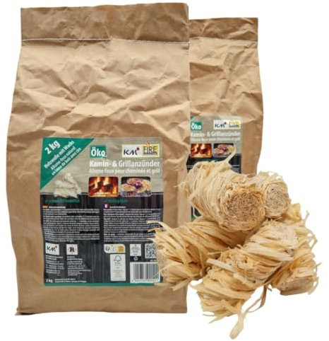 KM Firemaker Accendifuoco in lana di legno da 2 kg | Accenditore ecologico per barbecue, lana di accensione FSC, accenditore di alta qualità per camino e forno, accenditore ecologico per stufa, lana