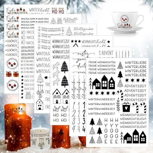 WYFDCZZP 6 PCS Kerzentattoos Weihnachten,Wassertransferdruck DIY asserschiebefolie Kerzen Folie,Kerzen Sticker Weihnachten Sticker, Kerzen Dekorieren Ostern,Adventskerze,für Kerzen/Keramik