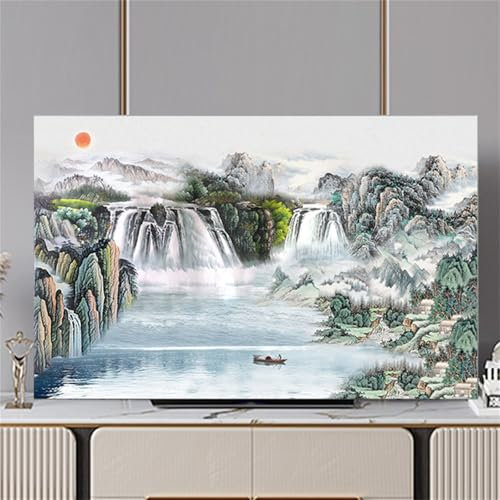 Hixingo TV Dust Cover, 3D Landscape Painting Pattern TV Screen Cover Stretch Television Cover Universal Elastic TV Screen Protection Cover TV Protection Cover (40-43inch,Sun)
