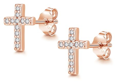 Cangall Silver Stud Earrings for Women, 925 Sterling Silver Cross Bars Crawler Stud Earrings with 5A Cubic Zircon, Hypoallergenic Small Sleeper Cartilage Earrings, Dainty Trendy Earrings Jewelry