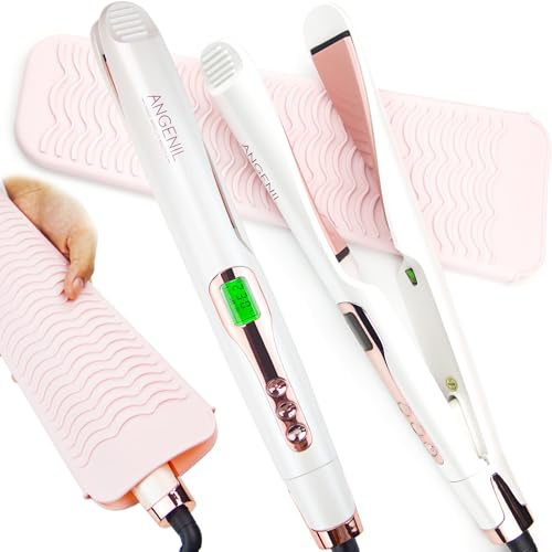 ANGENIL Pro Twist Haarglätter für Damen, Keramik-Glätteisen und Lockenstab 2-in-1, Haarglätter mit Dual-Spannung und hitzebeständiger Silikonmatte, LCD-Display, einstellbare Temperatur 130-230°C