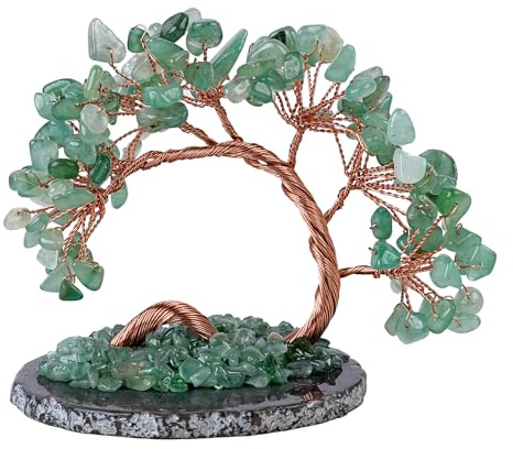 Green Aventurine Crystal Tree on Agate Base - Handmade Feng Shui Money Tree for Luck & Opportunity, 4.5-5.2 Inch Tree of Life Desk Decor & Spiritual Gift