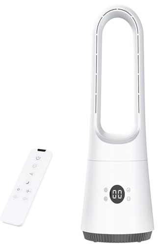 Vulaop 18 Bladeless Tower Fan, 80° Oscillating Electric Tower Fan with Remote Control, 4000-5600rpm Quiet Negative Ion Standing Fan, 8H Timer Touch Control Cooling Fan for Home Bedroom Office (C)