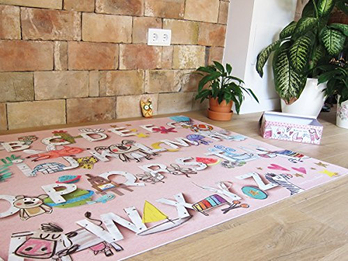 Laroom Tapis vinylique/Enfant Motif Alphabet, Vinyle antiliscante 100x133cm Rose