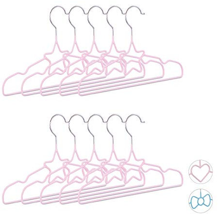 Relaxdays Pack de 10 Perchas Bebé con Estrella, Metal, Rosa Pastel, 30 cm