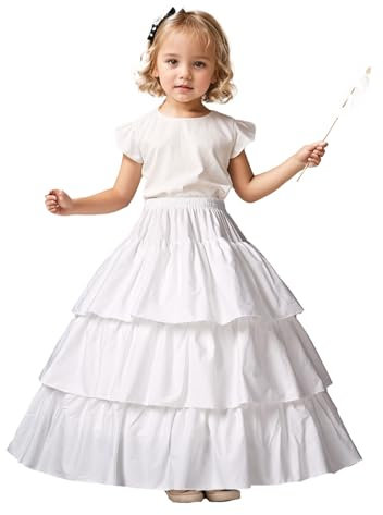 Reifrock Mädchen Petticoat Kinder 100% Baumwolle A Linie Lang Unterrock Ivory 2 3 4 Ringe Für Blumenmädchen Kleid Brautkleid, Style 2-hell Elfenbein, 56CM-Fits(4-6)Years