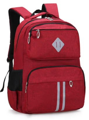 HOPYOCK Girls School Bag Boys Backpack Reflective Kids Rucksack Ages 5-14 | Unisex Children's Backpacks Multi-Pocket Primary & Secondary School Backpack Red