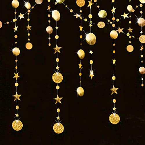 QincLing 78.7 Feet Metallic Gold Twinkle Little Star Party Garlands Kit Star and Circle Dot Garland Party Decoration Matt Gross Big Paper Circle Garland Bunting Banner Decorations