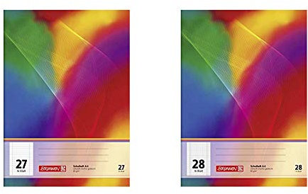 Brunnen 104492702 Schulheft A4 (16 Blatt, liniert, mit Rand, Lineatur 27) & Brunnen 104492802 Schulheft A4 (16 Blatt, 5 mm kariert, mit Rand, Lineatur 28)