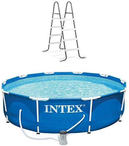 Intex 10ft x 30in Metal Frame Above Ground Pool & Intex Steel Frame Pool Ladder