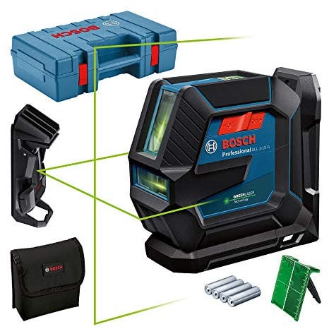 Bosch Professional Laser Level GLL 2-15 G (green laser, interior, LB 10 mount, ceiling clamp, visible working range: up to 15m, 4x AA battery, in carrying case)