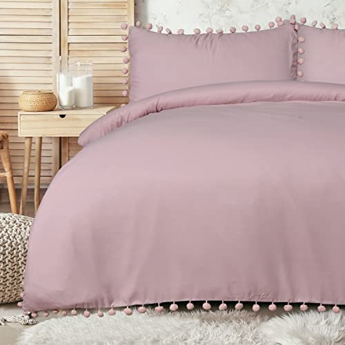 Sleepdown Pom Blush Pink Luxury Easy Care Plain Duvet Cover Quilt Bedding Set with Pillowcases-Super King (220cm x 260cm), Polyester