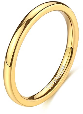 Zakk Ring Damen Herren 2mm 4mm 6mm Titan Poliert Schmal Ringe Verlobungsringe Ehering Hochzeitsringe (Gold-2mm, 56 (17.8))