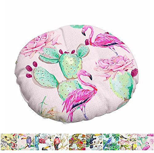 Morbuy Stuhlkissen Runde Sitzkissen Blumen Vogelserie Atmungsaktiv Baumwolle Leinen Tatami Komfortable Stühle Bodenkissen Sitzauflagen für Outdoor Garten Office Sessel (40x40cm,Flamingo)