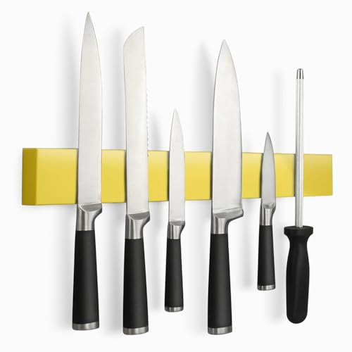 Professional 16 Magnetic Knife Strip, Stainless Steel Knife Magnet Rack Bar Holder, Yellow
