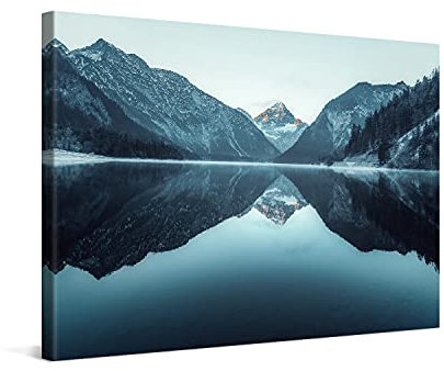 PICANOVA – Bild auf Leinwand Bergsee Plansee 120x80cm Leinwandbild – Premium Leinwanddruck – Wandbild Kunstdruck Auf 2cm Holz-Keilrahmen Wohnzimmer Wanddekoration – Berge