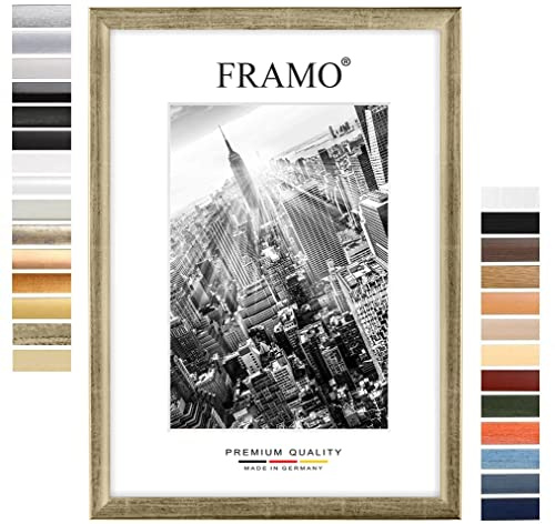 FRAMO Holz Bilderrahmen 84,1 x 118,9 cm DIN A0 nach Maß - Silber Leaf | Farbe/Größe wählbar | inkl. entspiegeltes Acrylglas | Rahmen für Puzzle | Foto | Poster