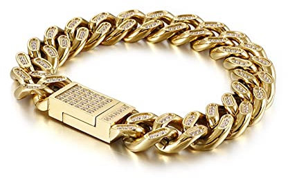 Whoiy Premium Armband für Männer in Edelstahl, Glieder Link Armbänder für Männer Hip-Hop Kette für Männer Jungen, 20.5cm Länge, 14mm Breite, Gold