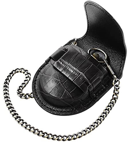 Tiong Vintage Schwarz/Braun PU Leder 45mm Taschenuhrentasche Herren Aufbewahrungshalter Taschenuhrenschutz Ständer mit Kette für Herren, Schwarz , Vintage