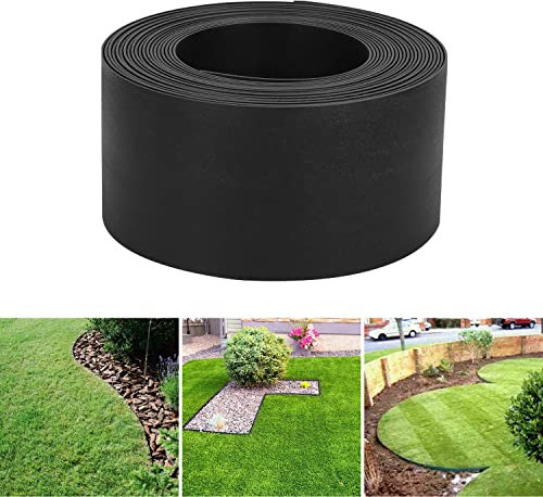 Jiubiaz Rasenkanten Länge 25 m, Höhe 14 cm Umrandung Schwarz Beeteinfassung Rund Beetumrandung für Kurven Blumenbeet unsichtbar Rasen und Beetbegrenzung aus stabilem Plastik Mähkante