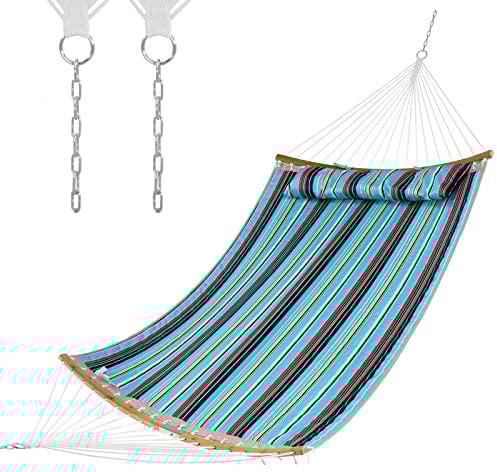 COSTWAY Hängematte mit abnehmbarem Kissen, Belastbarkeit bis 150 kg, für Outdoor Camping Terrasse Garten Strand, 189 x 140,5 cm (Blau)