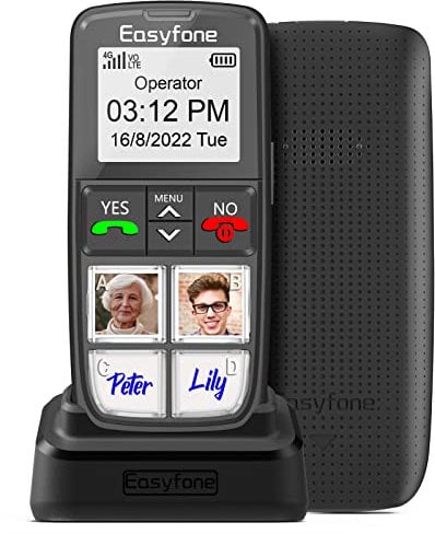 Easyfone T6 4G SIM-Free Easiest-to-Use Senior Mobile Phone | 4 Large Direct Picture Dial Buttons | SOS Button | Charging Dock (Black)