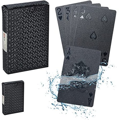 Relaxdays Pokerkarten Set, wasserfest, 2 Pokerdecks à 54 Karten, Plastik Spielkarten, mit Joker, Kartenspiel, schwarz