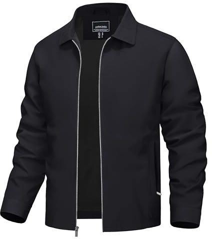 TACVASEN Mens Jacket Lightweight Windbreaker Jacket Business Casual Stylish Zip Up Work Coat for Fall and Spring Black