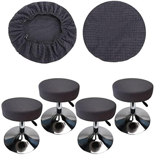 HuaLiSiJi Hockerbezug Rund 30-40cm Luxuriöser Stoff, Dehnbar Knitterfrei Waschbar Staubdicht Weich und Langlebig, Verwandelte die Hocker in Sekunden (4, Grau)