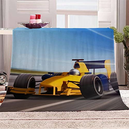 VIROGE Formel Auto Kuscheldecke 150x200 cm Flanell Decke Extra Weich Flauschige Wohndecke Extremsport Rennen mit Muster Blanket Fleecedecke Waschbar Microfaser Sofadecke Couchdecke bettüberwurf