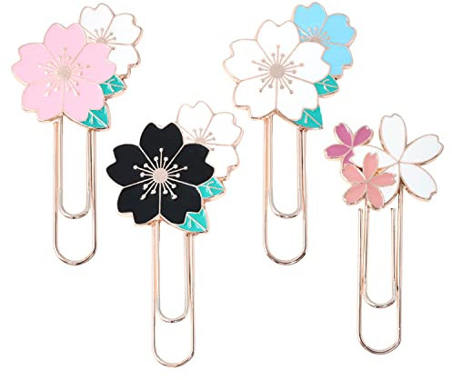yueton Büroklammern, Kirschblüten, niedlich, bunt, Sakura-Büroklammern, elegantes Blumen-Design, 4 Stück