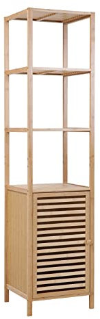 SVITA Badregal L mit Tür Badezimmerschrank mit Regal freistehend Natur Bambus