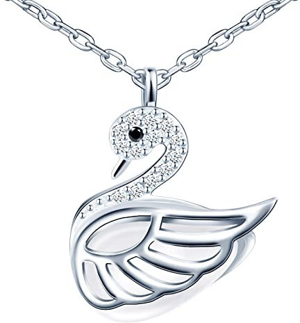 Yumilok Damen Halskette 925 Sterling Silber Echte Silberkette mit Zirkonia Schwan Anhänger 22cm für Damen und Kinder