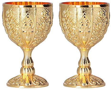 Ejoyous Vintage Golden Wine Goblet - 2 Pcs Medieval Retro Ornaments for Kitchen Home Bar Party Wedding Decoration (Pumpkin Gold)