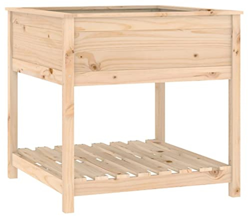 vidaXL Solid Wood Pine Planter with Shelf Outdoor Pot Wooden Raised Bed Garden Flower Pot Stand Vegetable Bed Plant Tray 82.5x82.5x81 cm