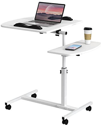 Schreibtisch Höhenverstellbar Beistelltisch Winkeleinstellbarer, Tisch mit Rollen, Computertisch mit Anti-Rutsch-Stopper, Laptoptisch Mobiler, Laptop Stehpult für Couch Bett Wohnzimmer, 60x40cm, Weiß