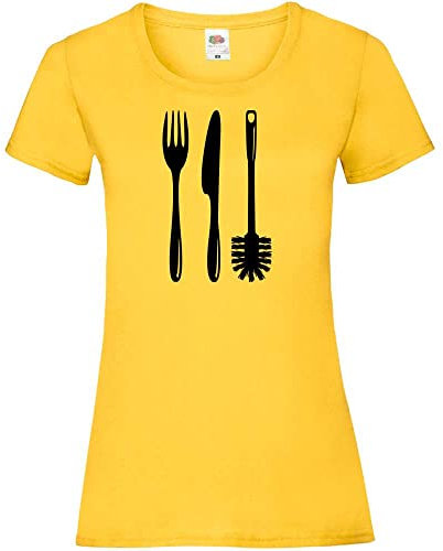Cutlery with a toilet brush, women's lady-fit T-shirt, Sunflower Yellow, M